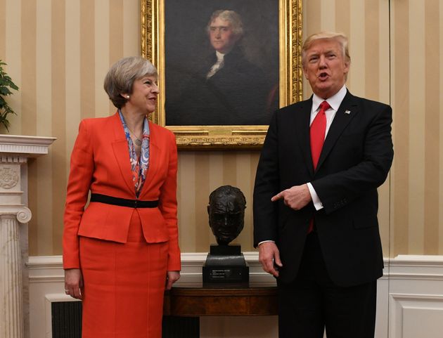 <strong>Theresa May and Donald Trump with the Winston Churchill bust in the Oval Office</strong>