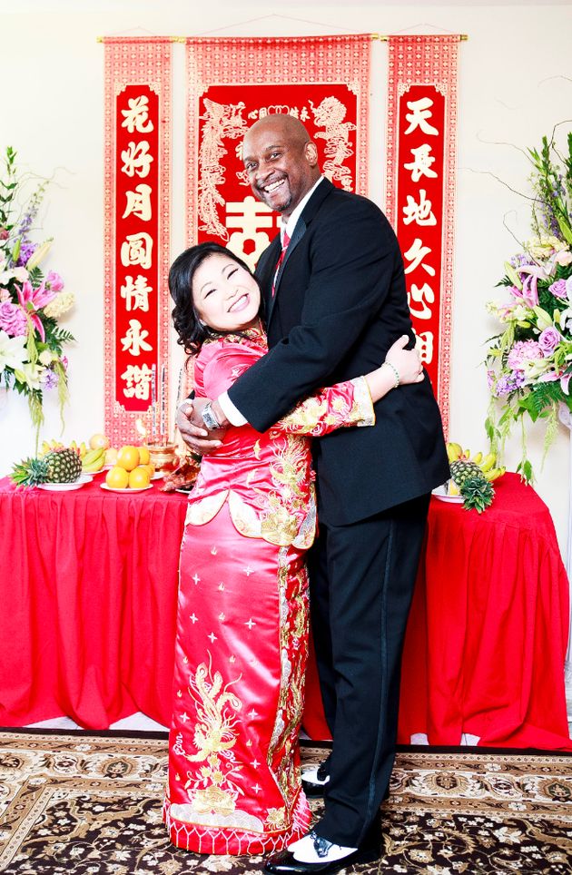 The author and her husband Sean at their wedding tea ceremony in June 2015.