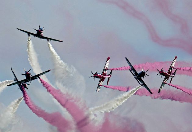 An aerobatics team performs over Qatar's capital Doha as the Gulf state marks its National Day on Saturday. Qatar annually on Dec. 18 marks the anniversary of the unification of the country's tribes in 1878, also known as its 