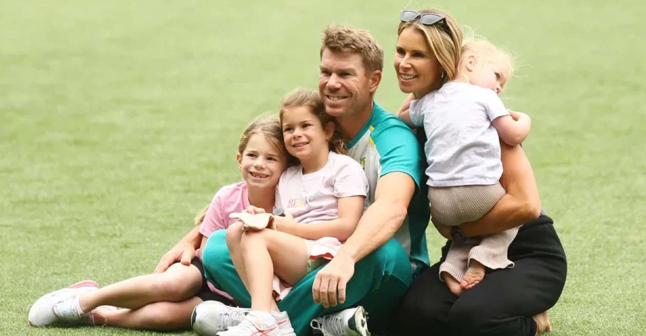 David Warner with his wife Candice and kids