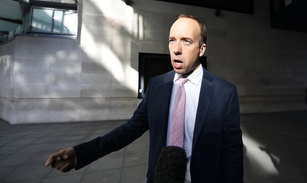 Matt Hancock speaks to the media at BBC Broadcasting House in London.