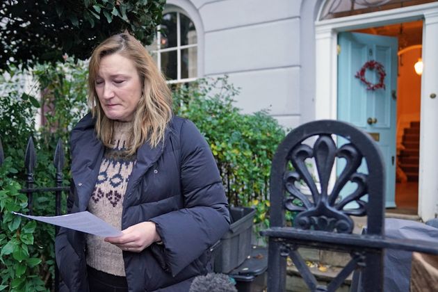 <strong>Allegra Stratton speaking outside her home in north London where she announced that she has resigned as an adviser to Boris Johnson.</strong>