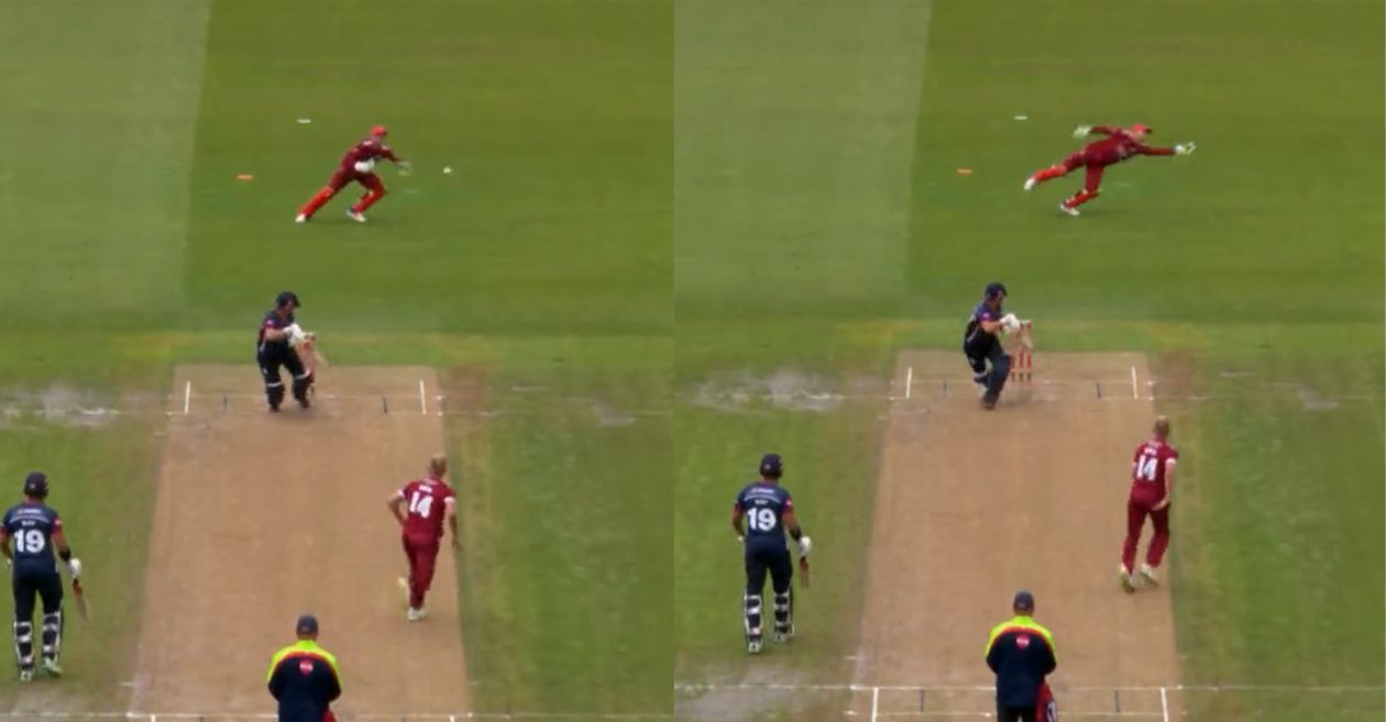 Jos Buttler takes one-handed diving catch