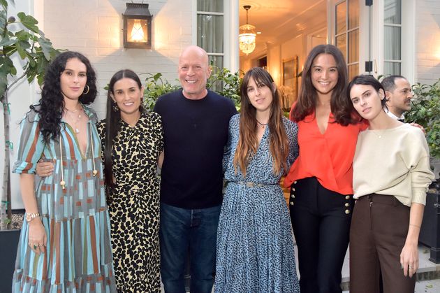 Rumer Willis, Demi Moore, Bruce Willis, Scout Willis, Emma Heming Willis and Tallulah Willis attend Moore's 