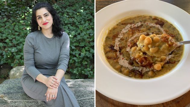 Habiba Syed and a bowl of oogra, a warming lentil soup.