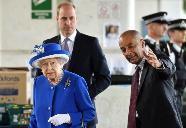 <strong>Lord-Lieutenant for London Sir Ken Olisa greets the Queen and the Duke of Cambridge as they meet members of the community affected by the Grenfell Tower fire.</strong>