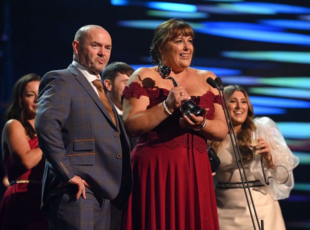 Julie Malone accepts Gogglebox's award at the NTAs