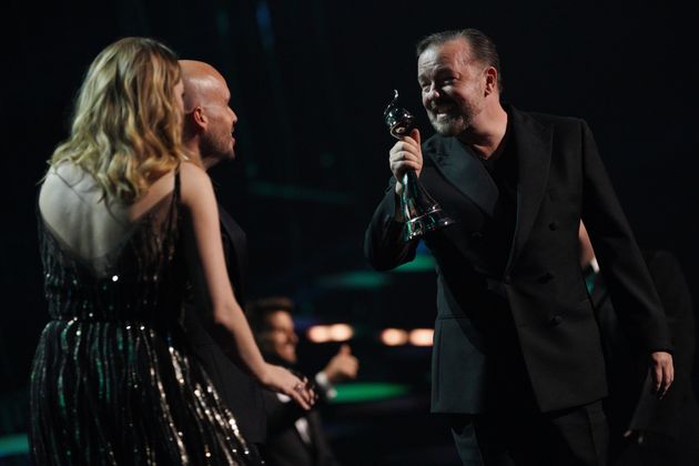 Ricky Gervais on stage at the NTAs