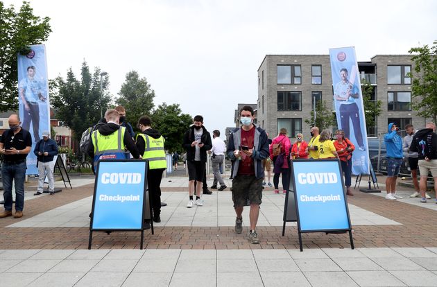 Fans pass through a Covid Checkpoint to attend the third one day international at the Bristol County Ground, Bristol.