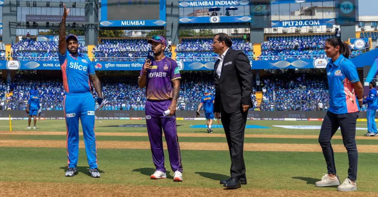 Suryakumar Yadav, Nitish Rana, Harmanpreet Kaur at the toss