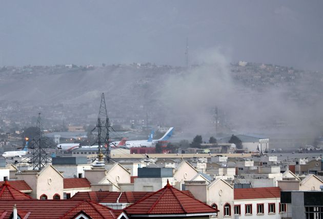 <strong>Smoke rises from explosion outside the airport in Kabul, Afghanistan.</strong>