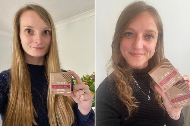 Rachel Moss (left) and Amy Packham (right) after using the shampoo bars. 