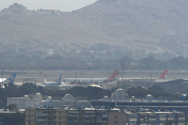 Planes are pictured at the airport in Kabul on August 31, 2021, after the US pulled all its troops out of the country.