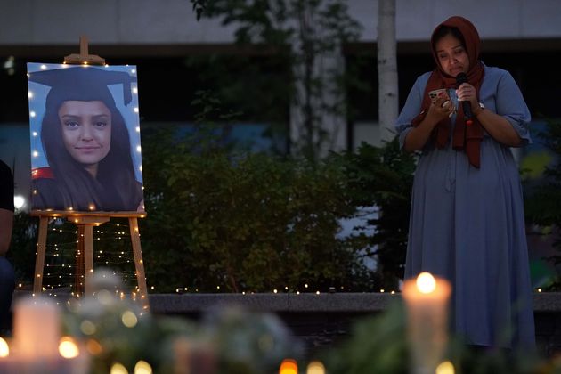 <strong>A vigil in memory of Sabina Nessa, and in solidarity against violence against women, at Pegler Square in Kidbrooke, south London.</strong>