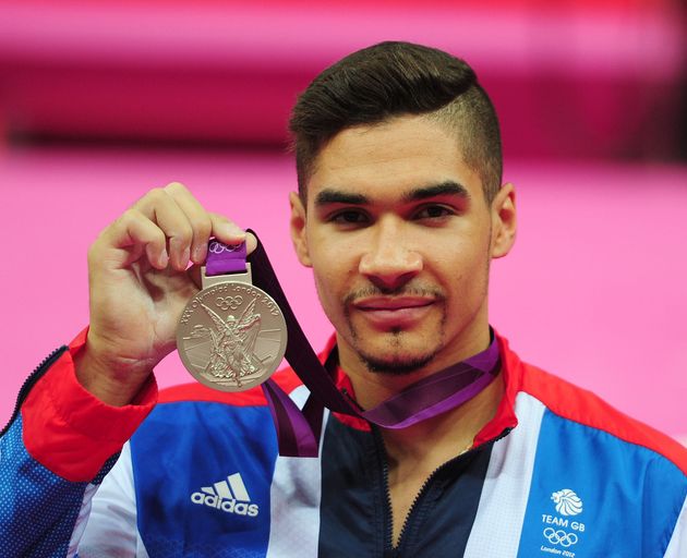 Louis Smith celebrates with his Silver medal after coming second in the Men's Pommel Horse Final at London 2012