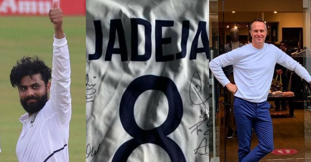 Ravindra Jadeja gifts his jersey to Michael Vaughan