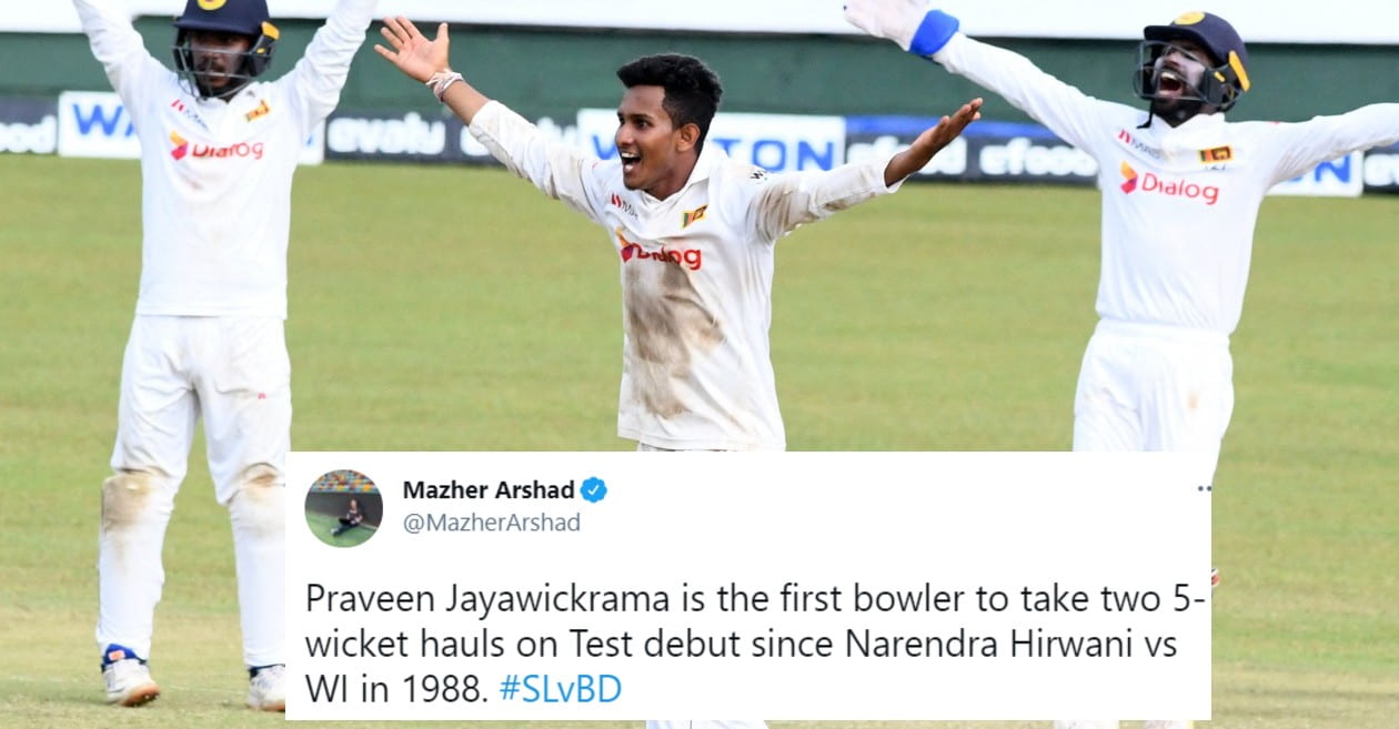 Praveen Jayawickrama claims best figures on debut