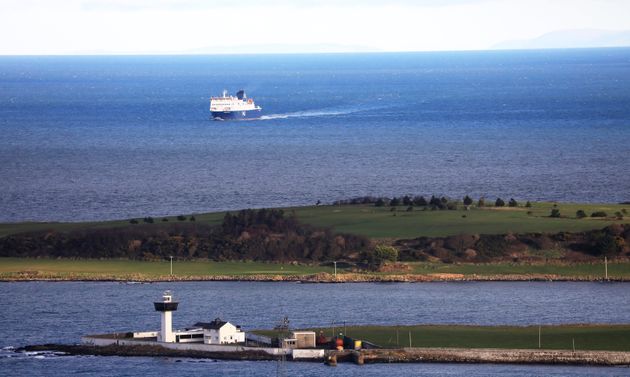 <strong>A ferry from Scotland crosses the Irish Sea making way towards the port at Larne on the north coast of Northern Ireland.</strong>