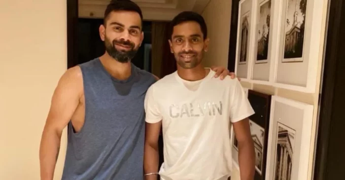 Abhimanyu Easwaran with Virat Kohli