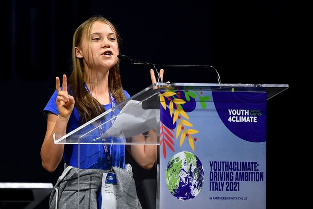 <strong>Greta Thunberg gestures during the Youth4Climate summit.</strong>