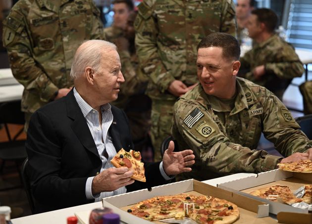 <strong>Joe Biden meets service members from the 82nd Airborne Division in the city of Rzeszow in southeastern Poland, around 62 miles from the border with Ukraine.</strong>