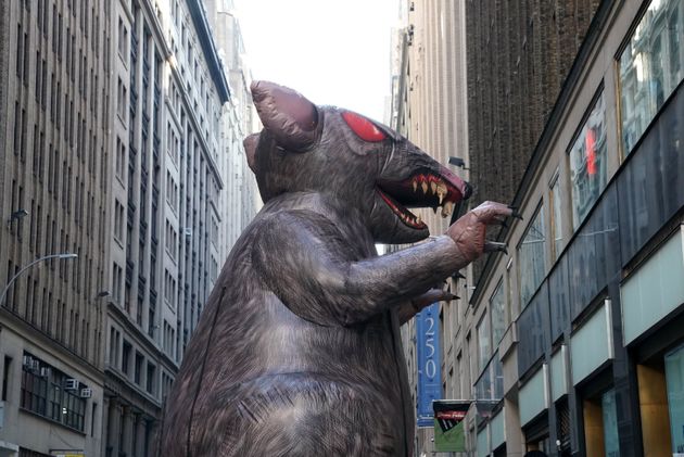 A giant inflatable rat in midtown Manhattan on Nov. 26, 2019.