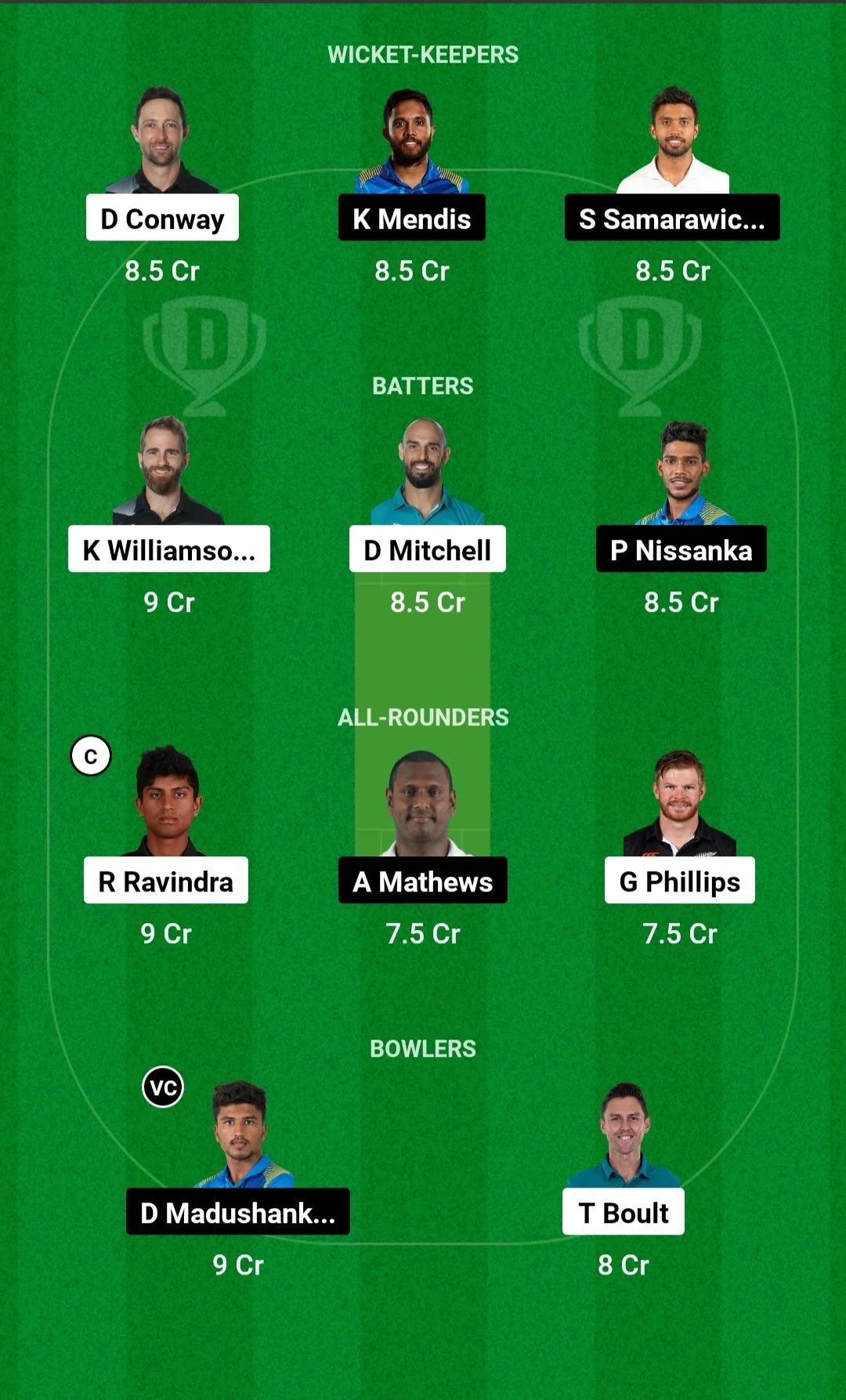 NZ vs SL Dream11 Team