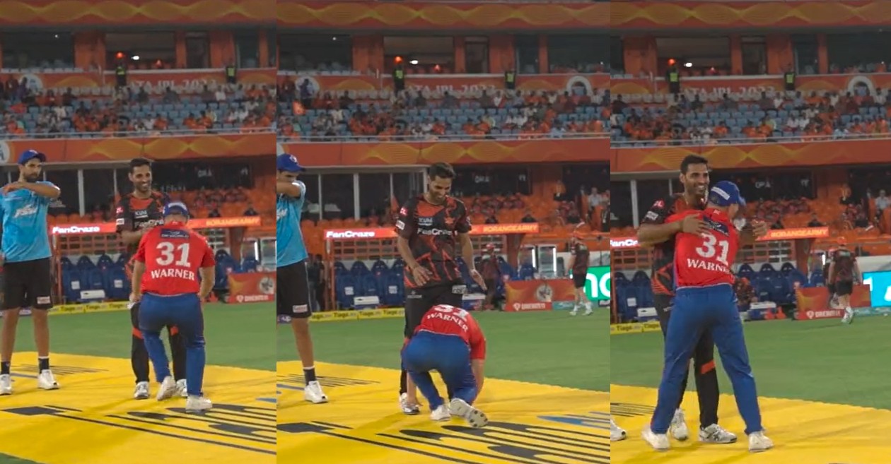 David Warner touches Bhuvneshwar Kumar's feet