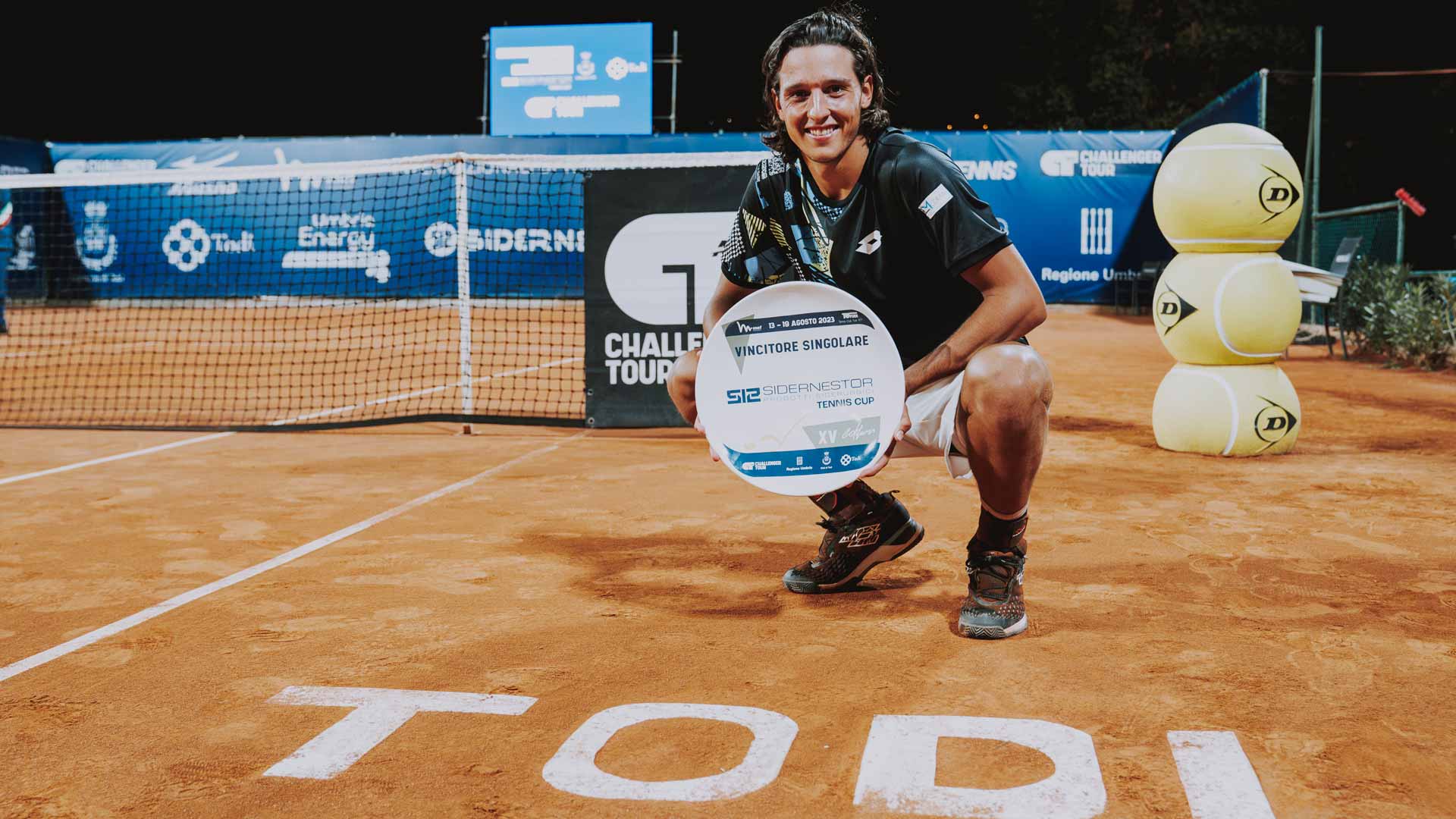 Luciano Darderi wins his first Challenger title in Todi, Italy.