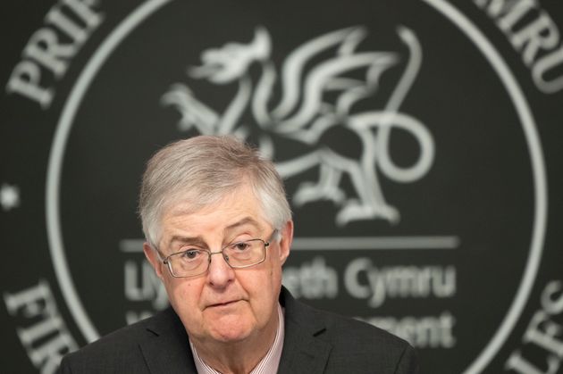 <strong>First minister of Wales Mark Drakeford speaks during a press conference at the Welsh Government Building in Cathays Park in Cardiff.</strong>