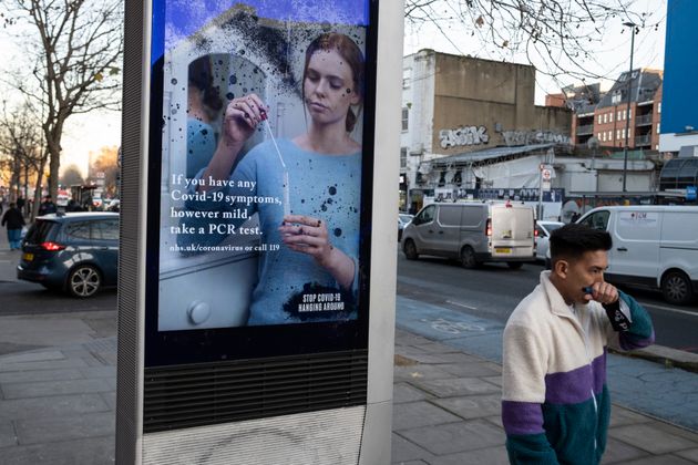 <strong>Covid-19 vaccination advice board in London.</strong>