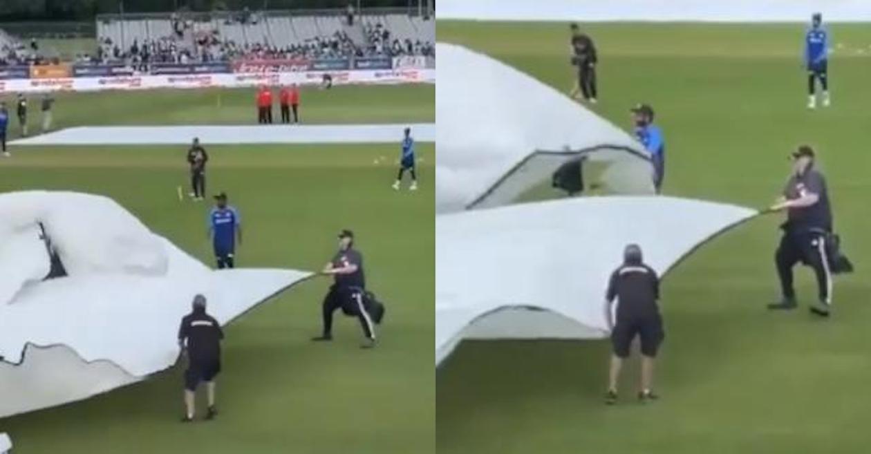 Sanju Samson helping the ground staff in Hamilton