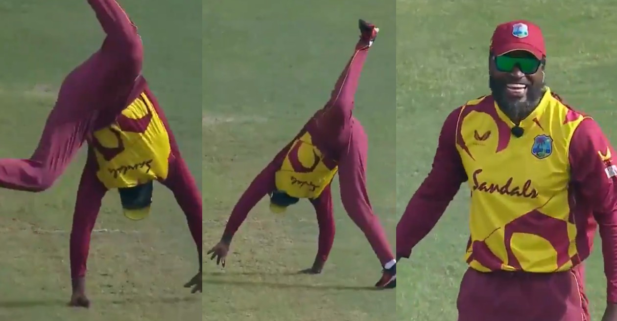 Chris Gayle performs cartwheel during WI vs SA 4th T20I