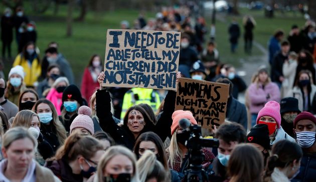 People gather in Clapham Common, in memory of Sarah Everard.