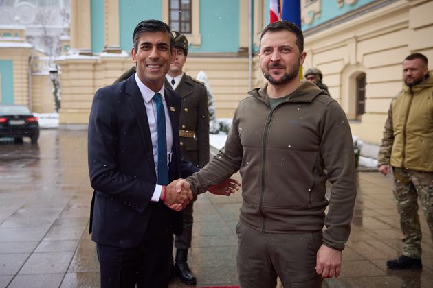 British Prime Minister Rishi Sunak and Ukrainian President Volodymyr Zelenskyy meet in Ukraine's capital Kyiv on November 19, 2022.