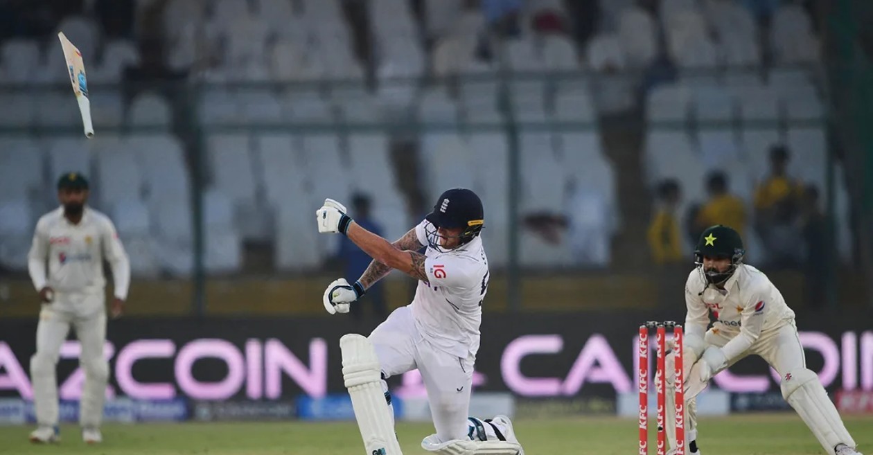 Ben Stokes loses his bat in Karachi Test