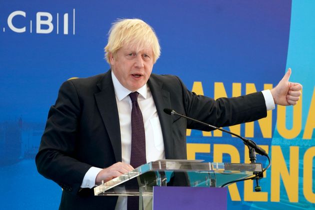 Prime Minister Boris Johnson speaking about social care plans at the CBI annual conference in Newcastle upon Tyne.