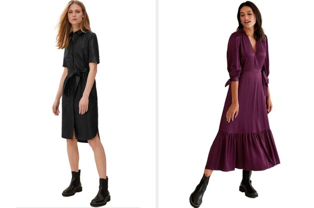 Left: M&S leather belted midi shirt dress, RRP £250.00. Rent for £41.00.<br />Right: M&S X GHOST wrap dress, RRP £79. Rent for £15. 