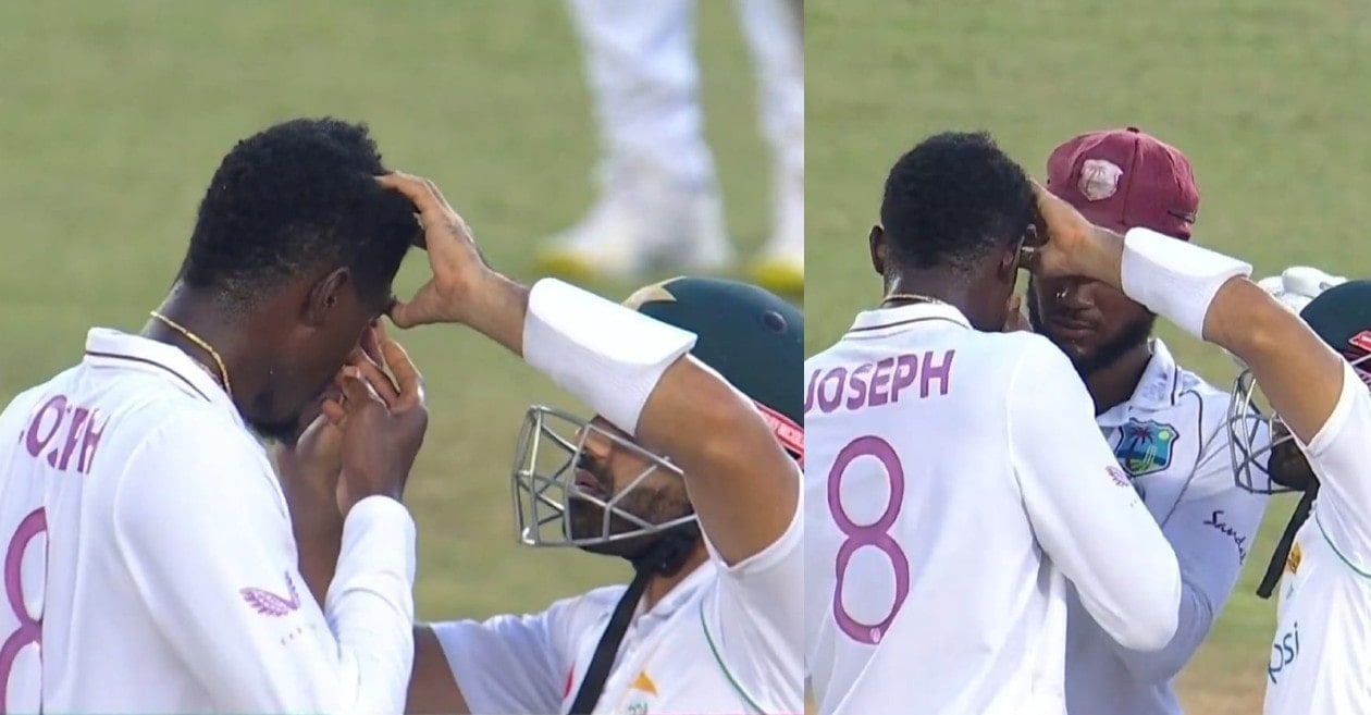 Mohammad Rizwan helps Alzarri Joseph during 2nd Test