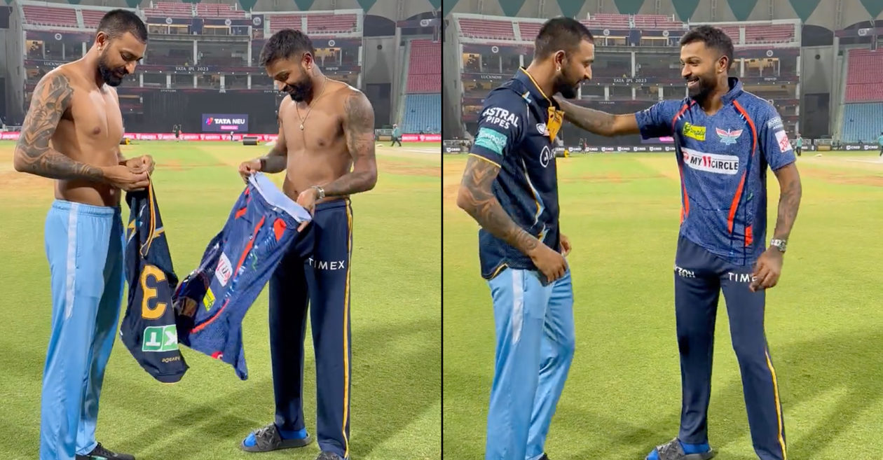 Krunal Pandya and Hardik Pandya exchange jerseys