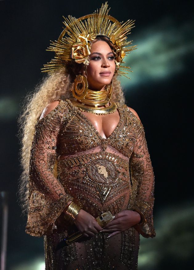 Beyoncé on stage at the Grammys in 2017, where Lemonade won two awards