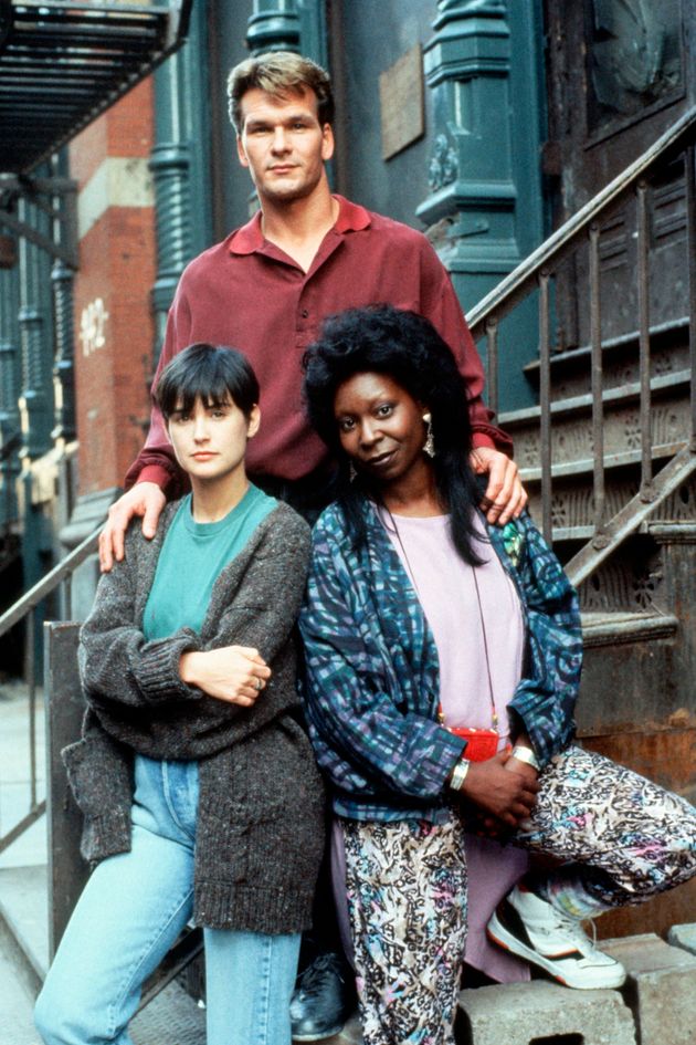 Patrick Swayze, Demi Moore and Whoopi Goldberg on the set of 