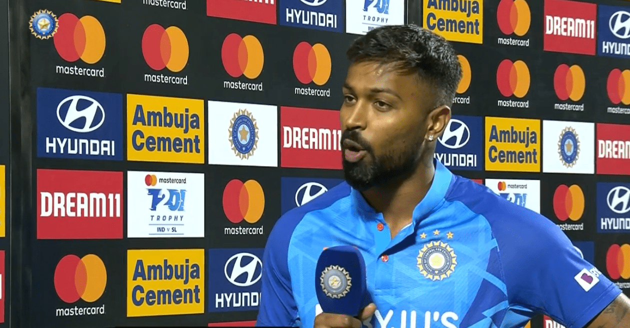 Hardik Pandya at the post match presentation