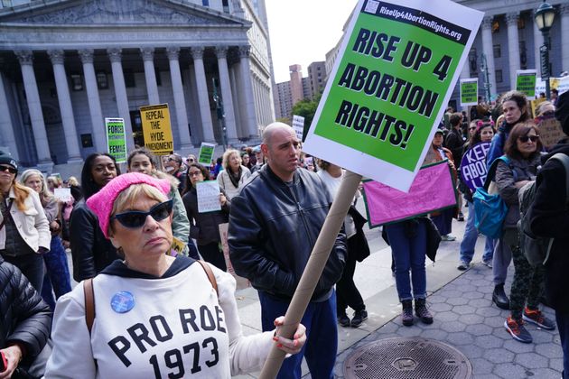 Demonstrators appear in New York City's Foley Square.