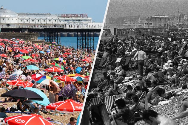 Brighton beach during the heat waves of 2022 and 1976. 