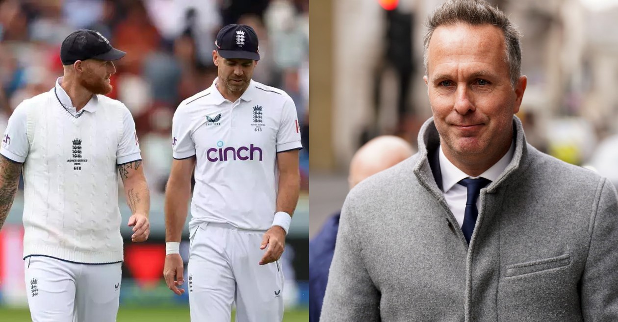 Ben Stokes, James Anderson and Michael Vaughan