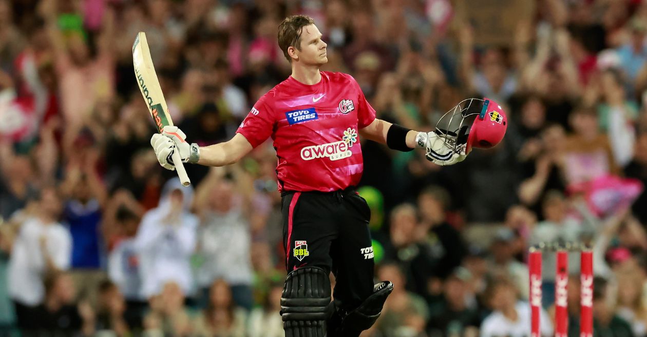 Steve Smith celebrating his century at the SCG