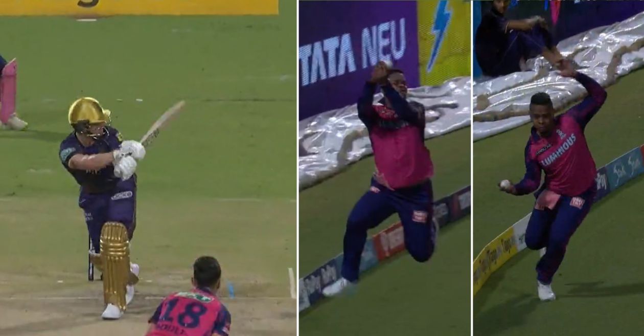 Shimron Hetmyer takes a brilliant catch