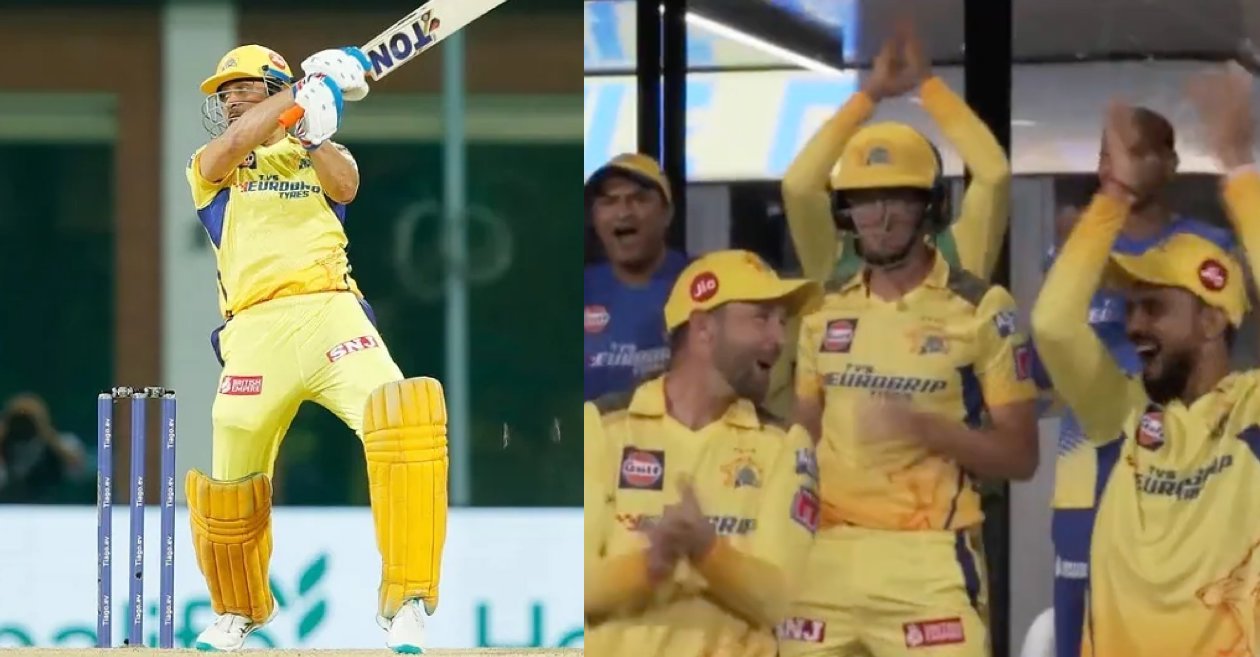 MS Dhoni six, CSK dugout