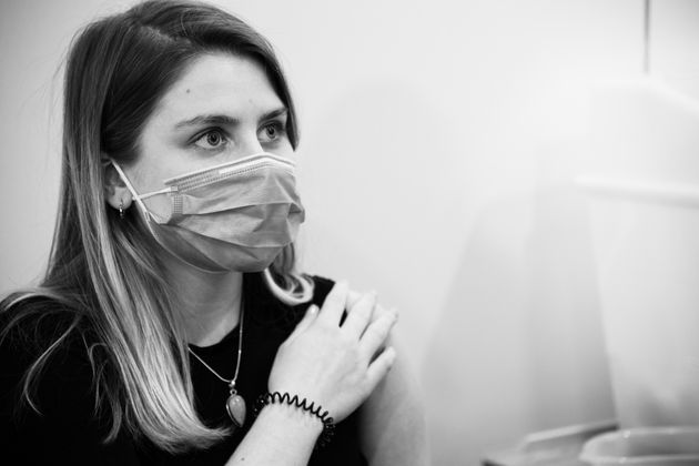 Alice Tooley receiving a vaccine in Leeds